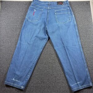 VTG FUBU The Collection Carpenter Jeans Mens 40x32 Baggy Wide Leg Blue Denim 90s